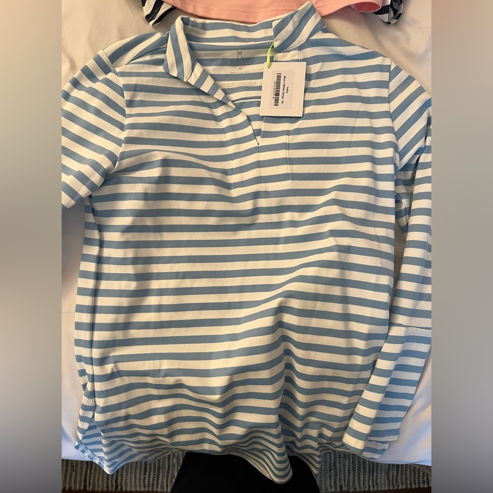 Dudley Stephen India Bell Sleeve Tunic Top in blue and White Stripe Size medium